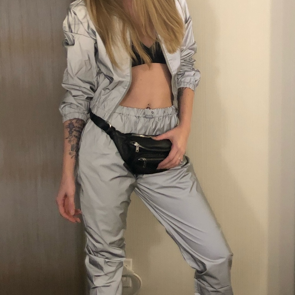 iHeartRaves Gray Reflective Jogger & Jacket Set S